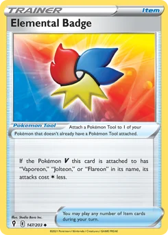 Elemental Badge Pokemon card from Evolving Skies, card number 147