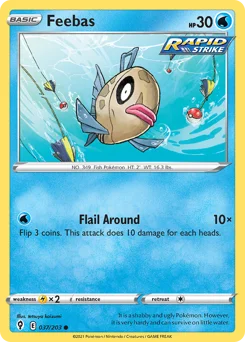 Feebas Pokemon card from Evolving Skies, card number 37