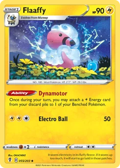 Flaaffy Pokemon card from Evolving Skies, card number 55