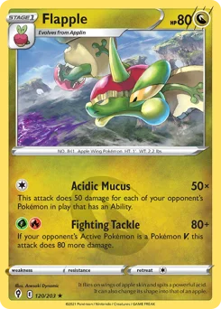 Flapple Pokemon card from Evolving Skies, card number 120