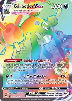 Garbodor VMAX Pokemon card from Evolving Skies, card number 216