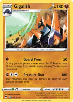 Gigalith Pokemon card from Evolving Skies, card number 88