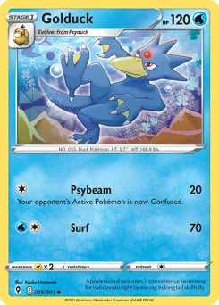 Golduck Pokemon card from Evolving Skies, card number 25