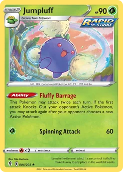 Jumpluff Pokemon card from Evolving Skies, card number 4