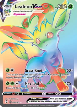 Leafeon VMAX Pokemon card from Evolving Skies, card number 204