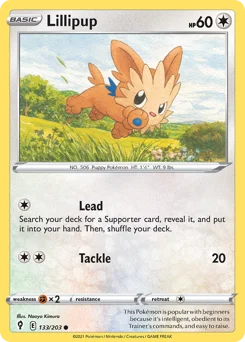 Lillipup Pokemon card from Evolving Skies, card number 133