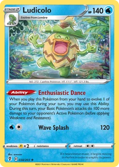Ludicolo Pokemon card from Evolving Skies, card number 34