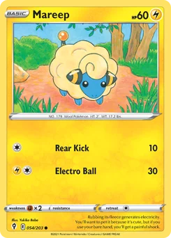 Mareep Pokemon card from Evolving Skies, card number 54