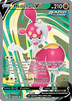 Medicham V Pokemon card from Evolving Skies, card number 185