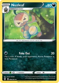 Nuzleaf Pokemon card from Evolving Skies, card number 96