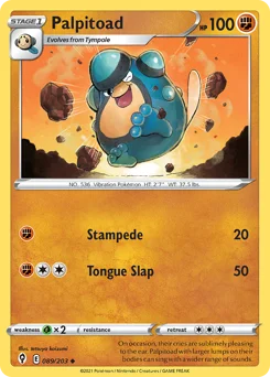 Palpitoad Pokemon card from Evolving Skies, card number 89