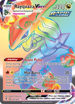 Rayquaza VMAX Pokemon card from Evolving Skies, card number 217