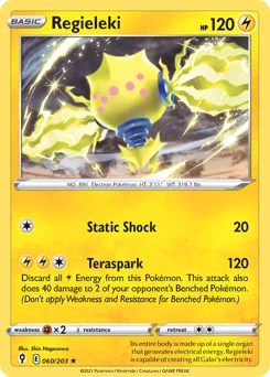 Regieleki Pokemon card from Evolving Skies, card number 60