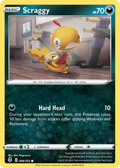 Scraggy Pokemon card from Evolving Skies, card number 98