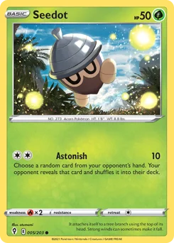 Seedot Pokemon card from Evolving Skies, card number 5