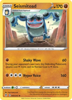 Seismitoad Pokemon card from Evolving Skies, card number 90