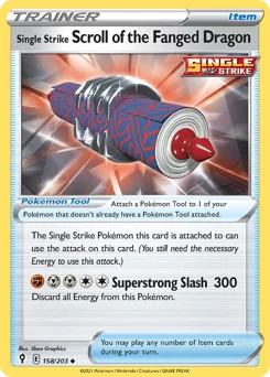 Single Strike Scroll of the Fanged Dragon Pokemon card from Evolving Skies, card number 158
