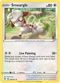Smeargle Pokemon card from Evolving Skies, card number 128