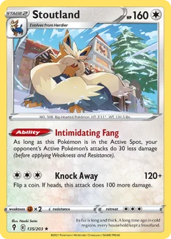 Stoutland Pokemon card from Evolving Skies, card number 135