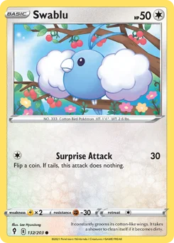 Swablu Pokemon card from Evolving Skies, card number 132