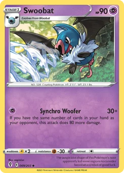 Swoobat Pokemon card from Evolving Skies, card number 69