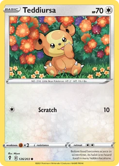 Teddiursa Pokemon card from Evolving Skies, card number 126