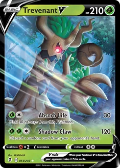 Trevenant V Pokemon card from Evolving Skies, card number 13