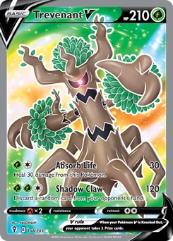 Trevenant V Pokemon card from Evolving Skies, card number 168