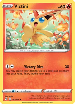 Victini Pokemon card from Evolving Skies, card number 20