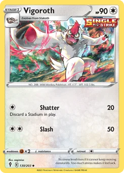 Vigoroth Pokemon card from Evolving Skies, card number 130