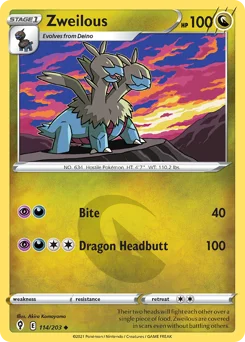 Zweilous Pokemon card from Evolving Skies, card number 114