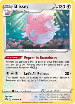 Blissey Pokemon card from Fusion Strike, card number 203