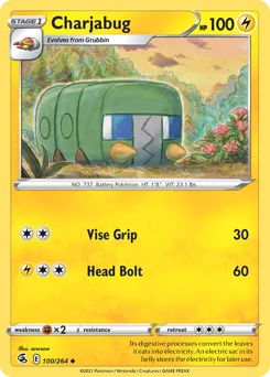 Charjabug Pokemon card from Fusion Strike, card number 100