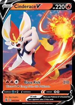 Cinderace V Pokemon card from Fusion Strike, card number 43