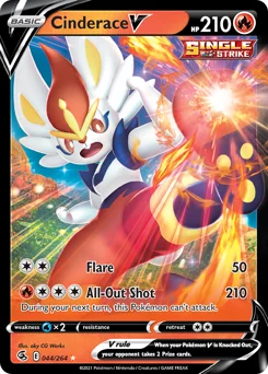 Cinderace V Pokemon card from Fusion Strike, card number 44