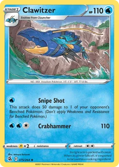 Clawitzer Pokemon card from Fusion Strike, card number 75