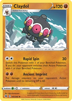 Claydol Pokemon card from Fusion Strike, card number 145