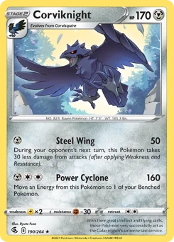 Corviknight Pokemon card from Fusion Strike, card number 190