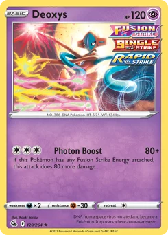 Deoxys Pokemon card from Fusion Strike, card number 120