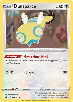 Dunsparce Pokemon card from Fusion Strike, card number 207