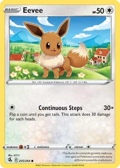 Eevee Pokemon card from Fusion Strike, card number 205