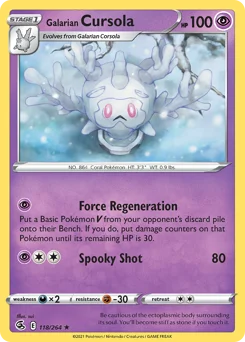 Galarian Cursola Pokemon card from Fusion Strike, card number 118