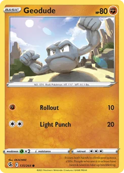 Geodude Pokemon card from Fusion Strike, card number 135
