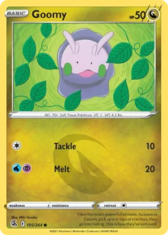 Goomy Pokemon card from Fusion Strike, card number 195