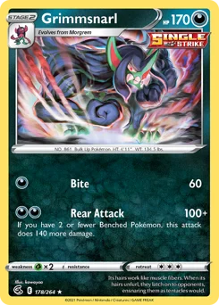 Grimmsnarl Pokemon card from Fusion Strike, card number 178