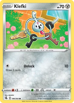 Klefki Pokemon card from Fusion Strike, card number 186