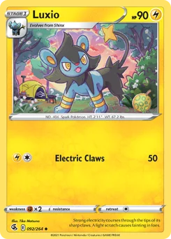 Luxio Pokemon card from Fusion Strike, card number 92