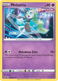 Meloetta Pokemon card from Fusion Strike, card number 124