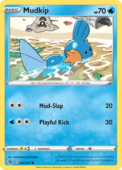 Mudkip Pokemon card from Fusion Strike, card number 62