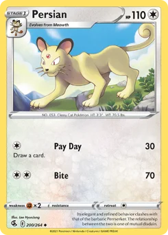 Persian Pokemon card from Fusion Strike, card number 200